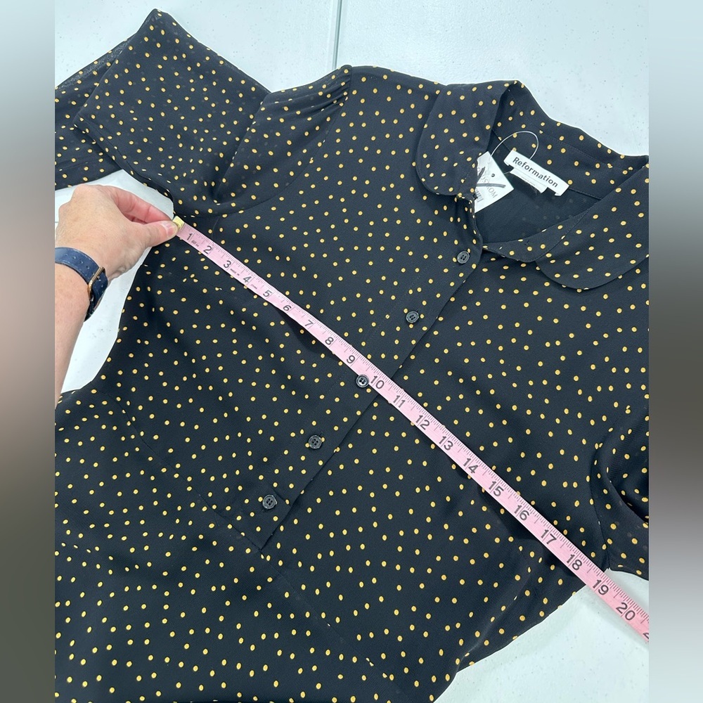 Reformation Monti Black Gold Polka Dot Long Sleeve Mini Dress Cutout Back 10 NWT - Picture 6 of 14